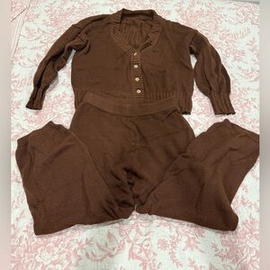Brown Knit Cardigan and Pants Set